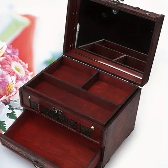 New Elegant Wooden Jewelry Box with Drawer - Brown - Picture 3 of 9